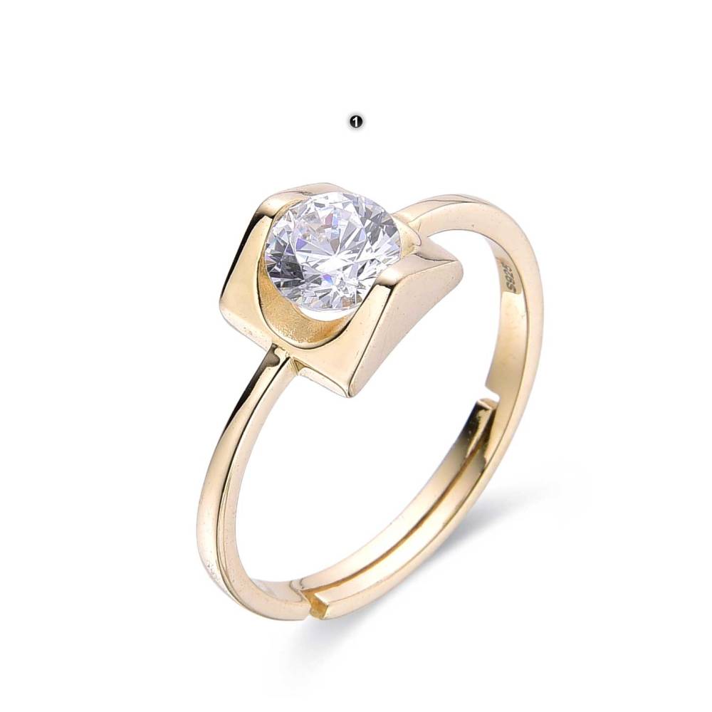 Sterling Silver Ring 18k Gold Plated and Princess Cut Zirconia.-Rings-GULI GULI