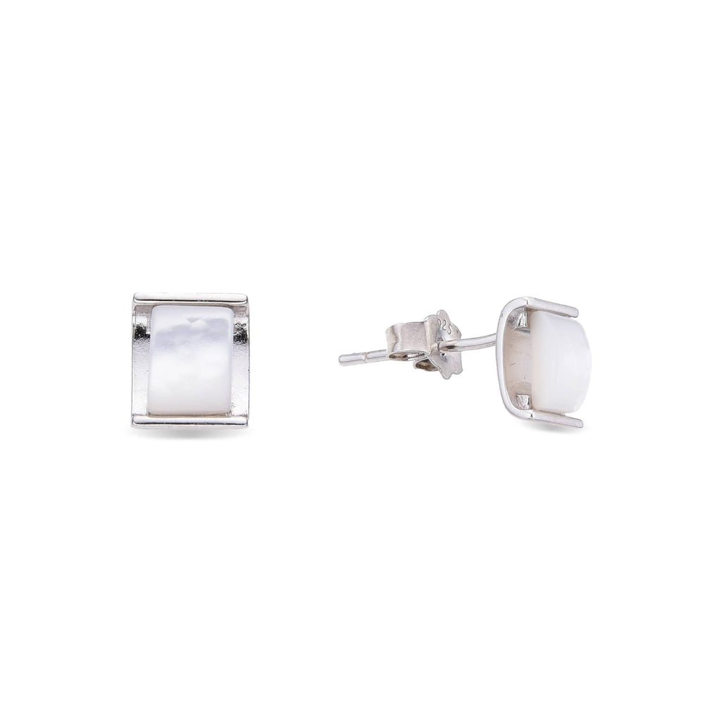 Sterling Silver Stud Earrings With Mother-of-Pearl Inlaid Design-Earrings-GULI GULI