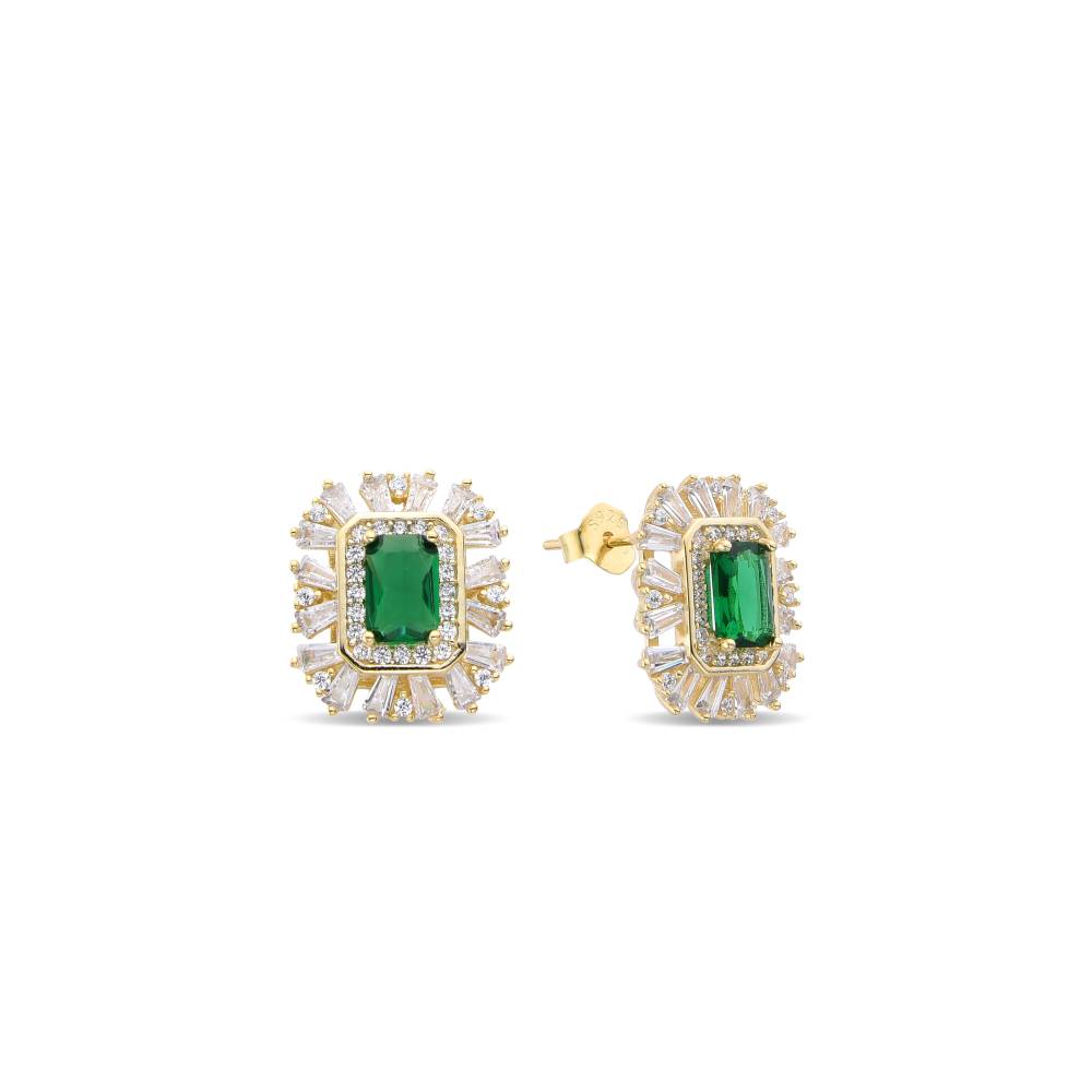 Stunning Green Zirconia Sterling Silver Earrings with 18k Gold Plating-Earrings-GULI GULI