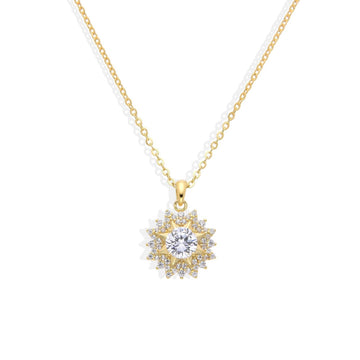 Sun Necklace 18k Gold Plated 925 Sterling Silver with Clear Zircons-Necklaces-GULI GULI