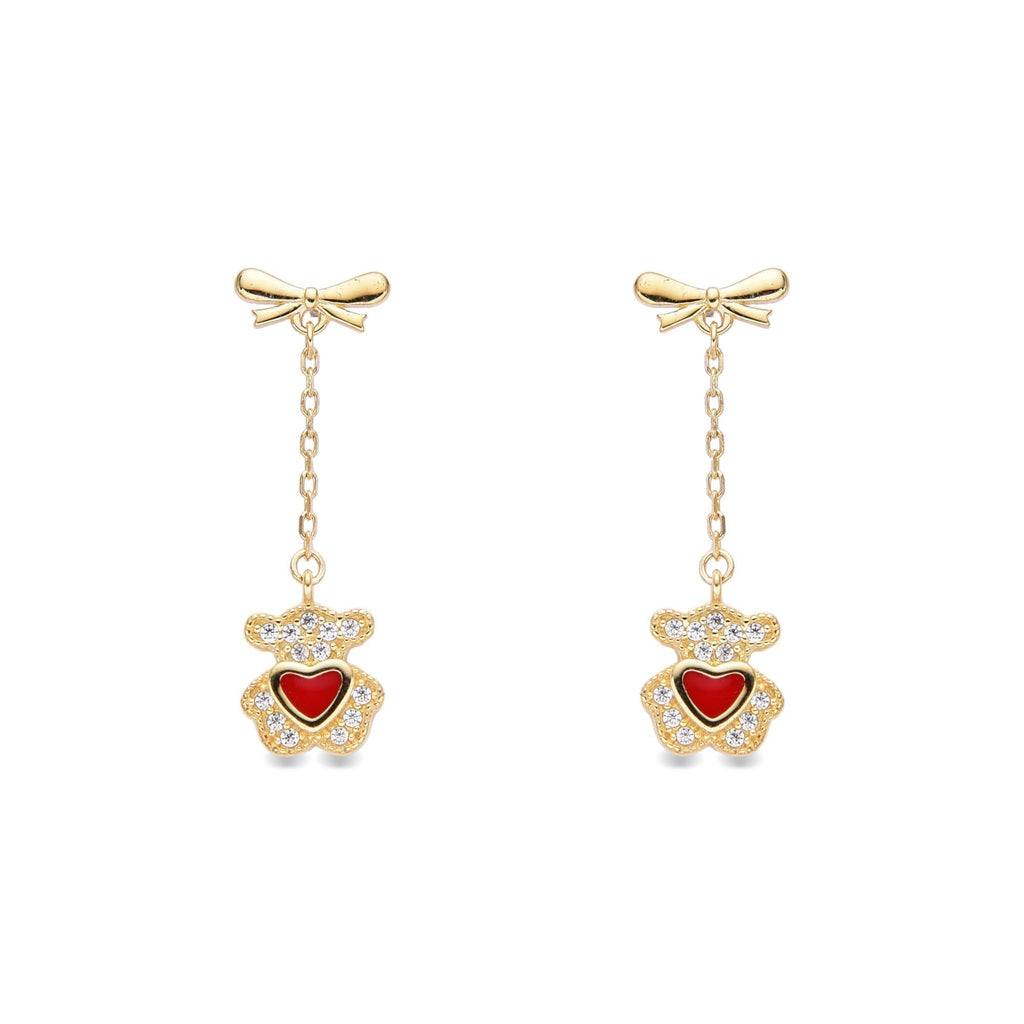 Teddy Bear Drop Earrings in 18k Gold Plated Sterling Silver-Earrings-GULI GULI