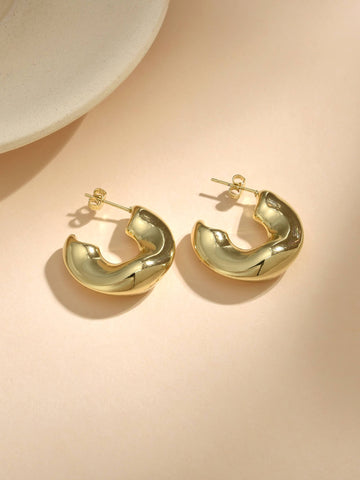 Thick Hoop Earrings with 18k Gold Plating-Earrings-ZIRCONIA