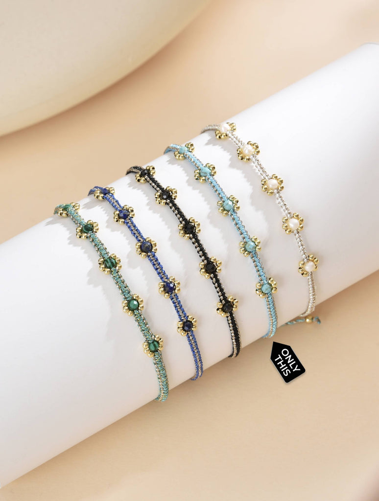 Thread Bracelet with Flower Details in Sky Blue Semi-Precious Stones-Bracelets-Peling