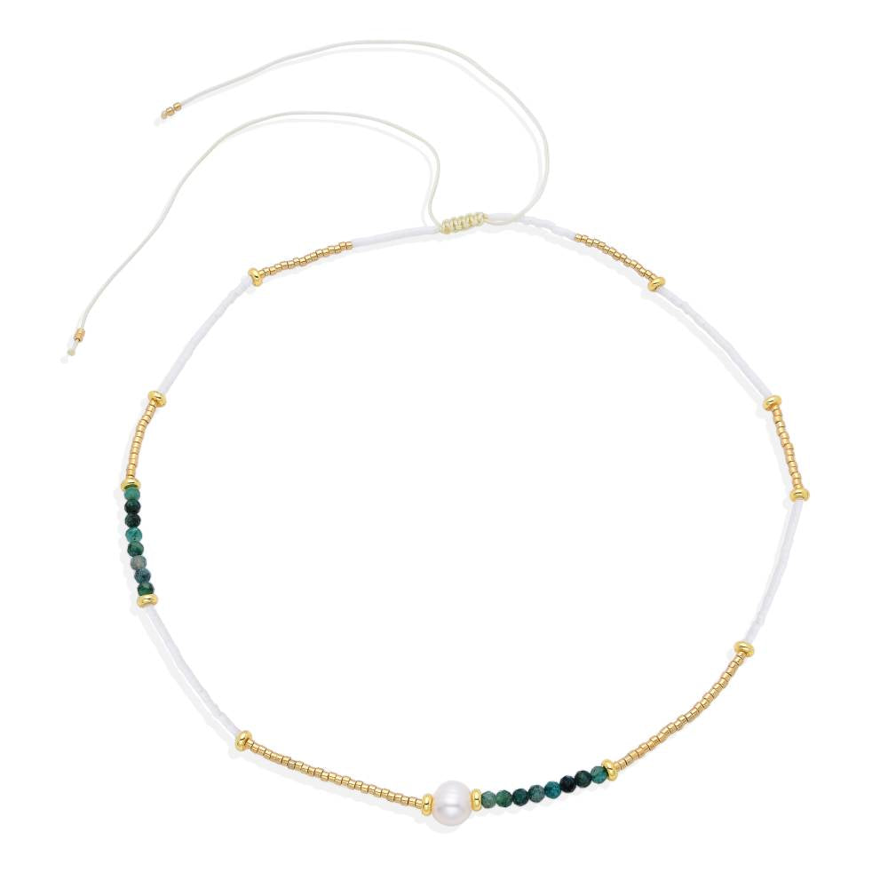 Thread Necklace with Miyuki and Natural Pearl Pendant: An elegant and natural accessory-Necklaces-BOJO