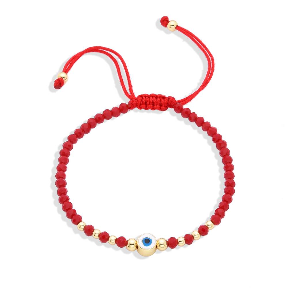 Turkish Eye Bracelet in Red Adjustable Thread with Gold Filled-Bracelets-BOJO