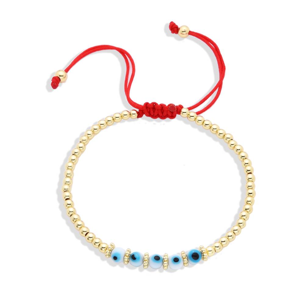 Turkish Eye Bracelet in Red and Gold Filled Adjustable Thread-Bracelets-BOJO