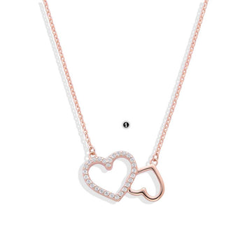 Twin Hearts Necklace in Sterling Silver With Rose Gold and Zirconias-Necklaces-GULI GULI