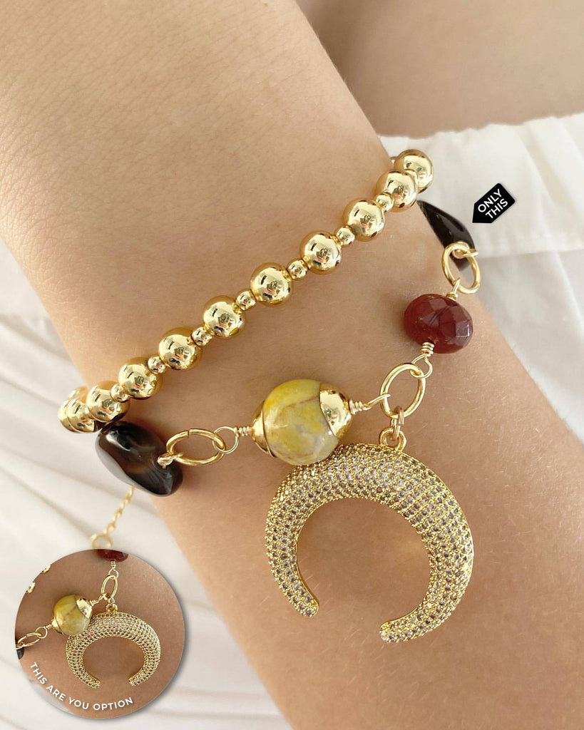 Twisted Bracelet with Semiprecious Stones and Moon Pendant with Zirconia in Gold Filled-Bracelets-Vila veloni corp