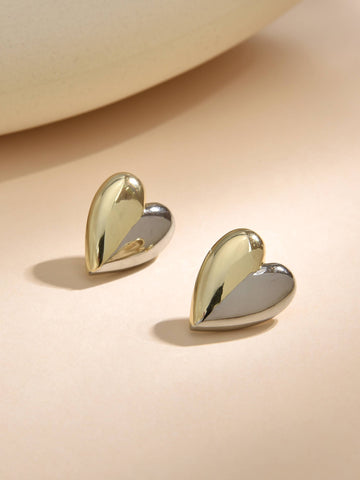 Two-Tone Heart-Shaped Earrings in Silver and Gold-Earrings-ZIRCONIA