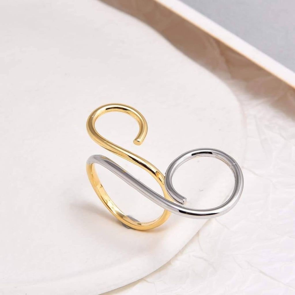 Two-tone Silver and Gold Double Ring with Organic Design-Rings-JOYERIA OA XINGYE