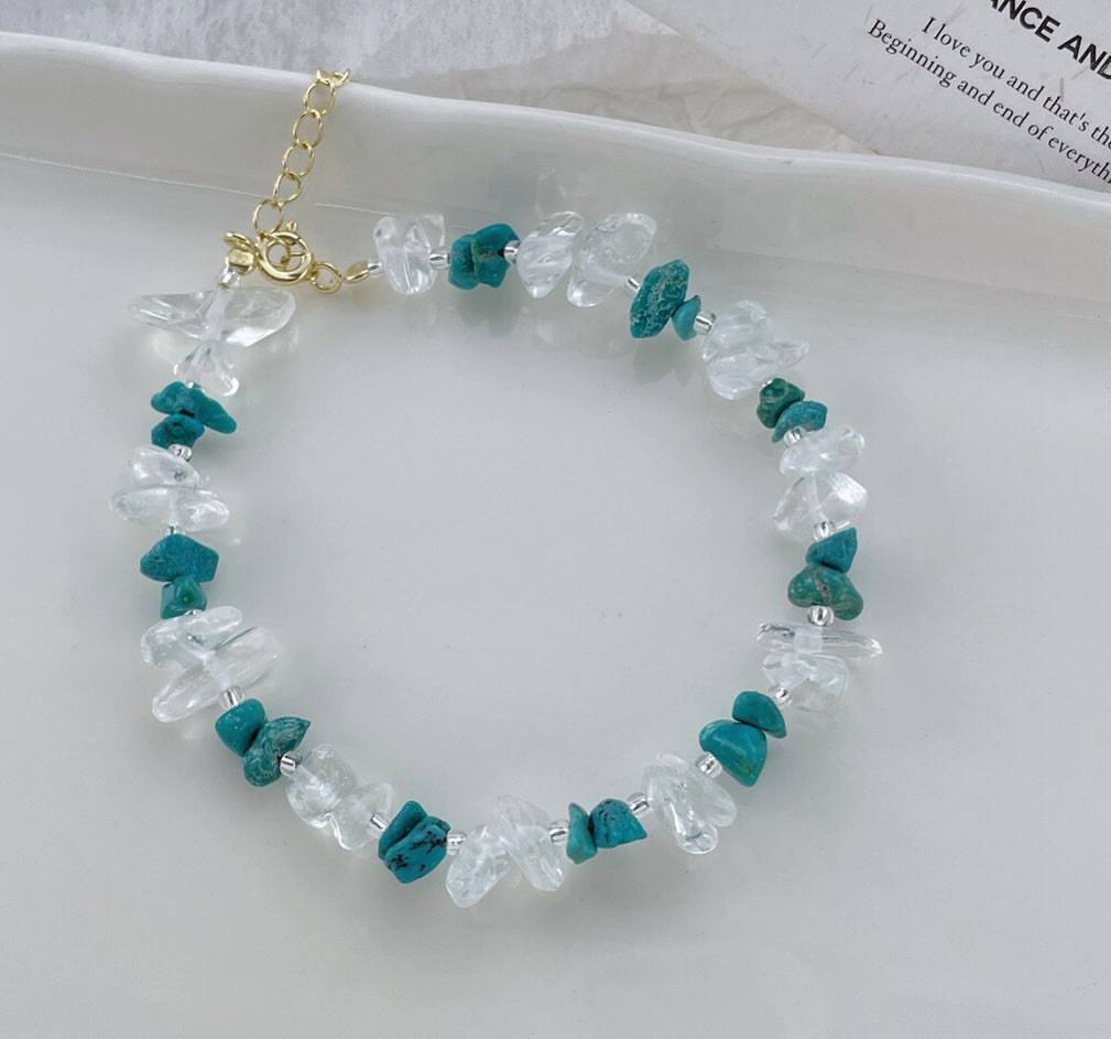 Unique White Quartz and Turquoise Bracelet in 925 Silver-Necklaces-GULI GULI