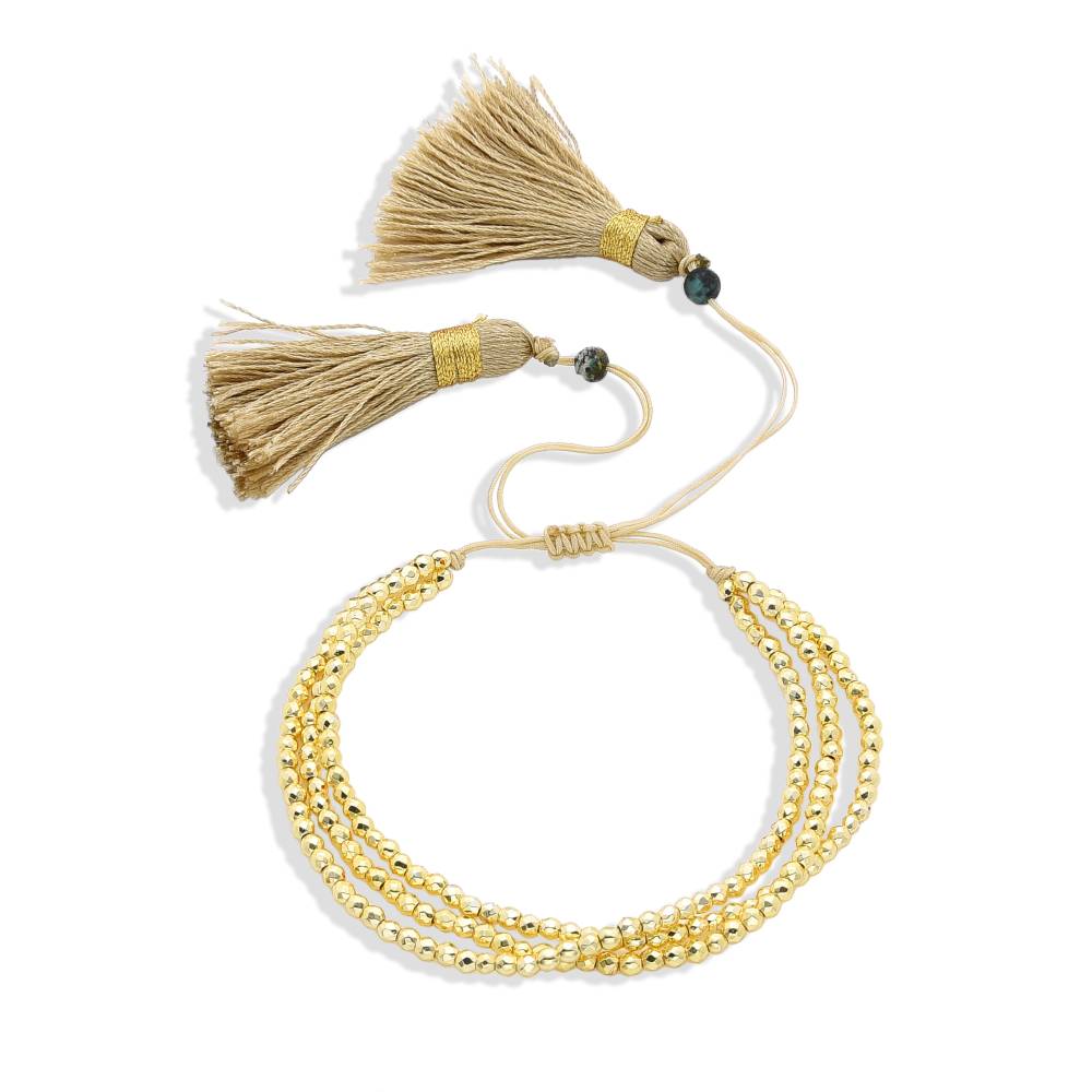 Versatile Style: Adjustable String Bracelet with gold filled beads and Tassels-Bracelets-BOJO