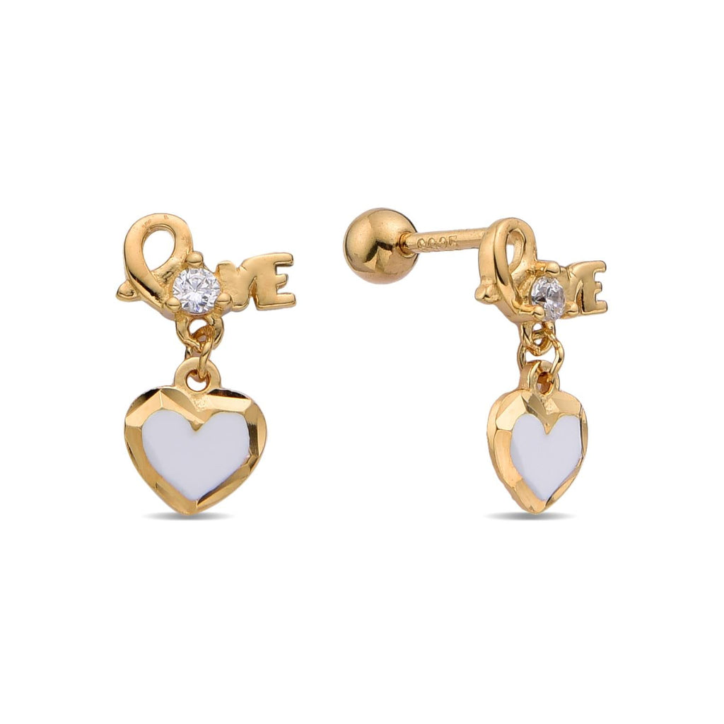 White Heart Shaped Love Earrings with Zirconia in 925 Silver and 18k Gold Plated-Earrings-GULI GULI