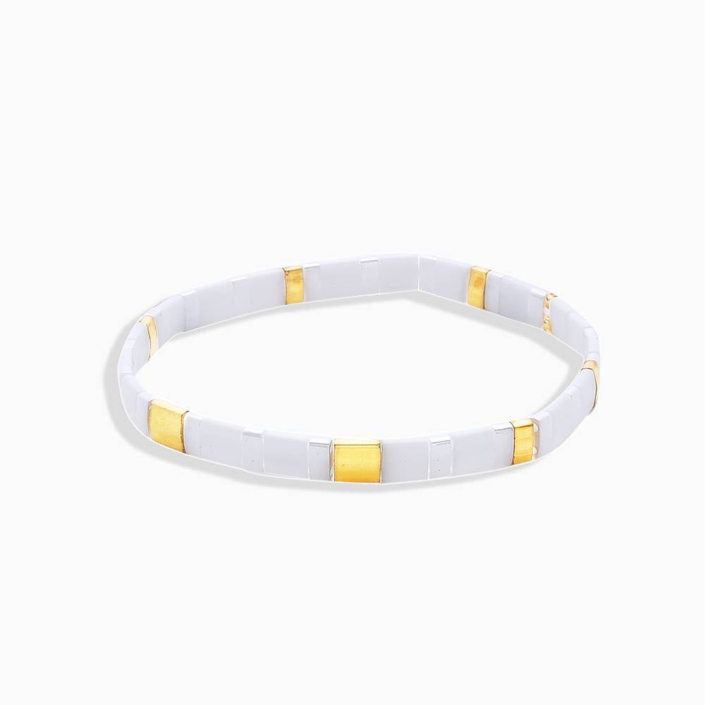 White Miyuki Elastic Thread Bracelet.-Bracelets-BOJO