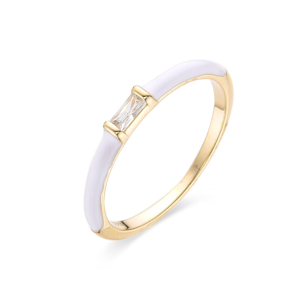 White Ring in 18k Gold Plated 925 Sterling Silver with Zircons-Rings-GULI GULI