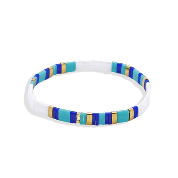 White and Blue Miyuki Bracelet in Elastic Thread.-Bracelets-BOJO