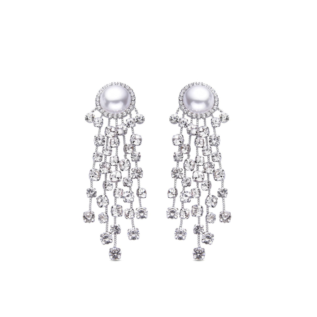 Zircon Chandelier form Earrings and Pearl.-Earrings-JUGENG