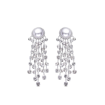 Zircon Chandelier form Earrings and Pearl.-Earrings-JUGENG