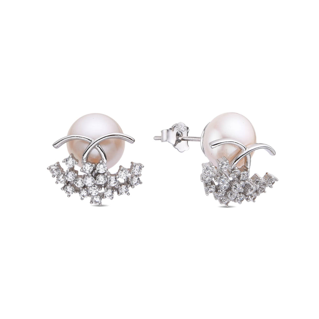 Zirconia Earrings with Pearl in 925 Silver-Earrings-GULI GULI