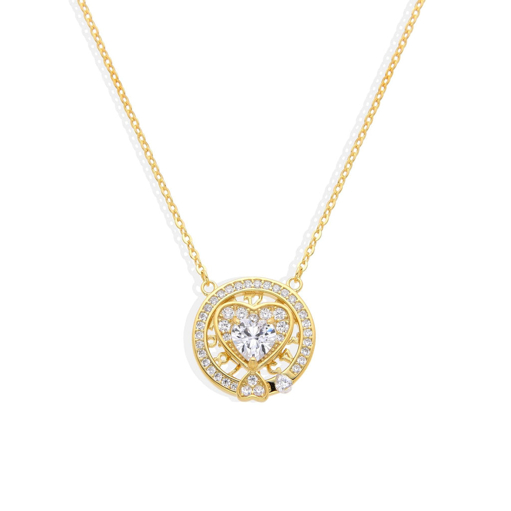 Zircons Heart Medallion Necklace in 18k Gold Plated 925 Sterling Silver-Necklaces-GULI GULI