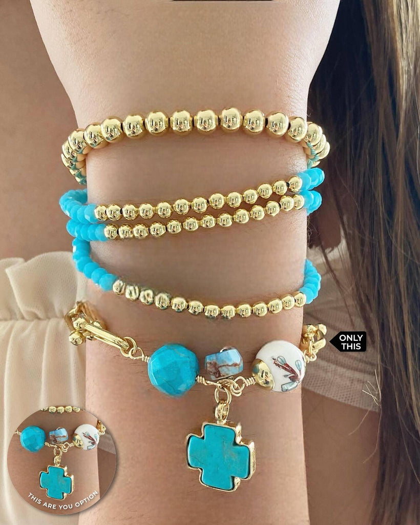 Bracelet with Blue Semiprecious Stones and Heart Pendant with Zirconia in Gold Filled-Bracelets-Vila veloni corp