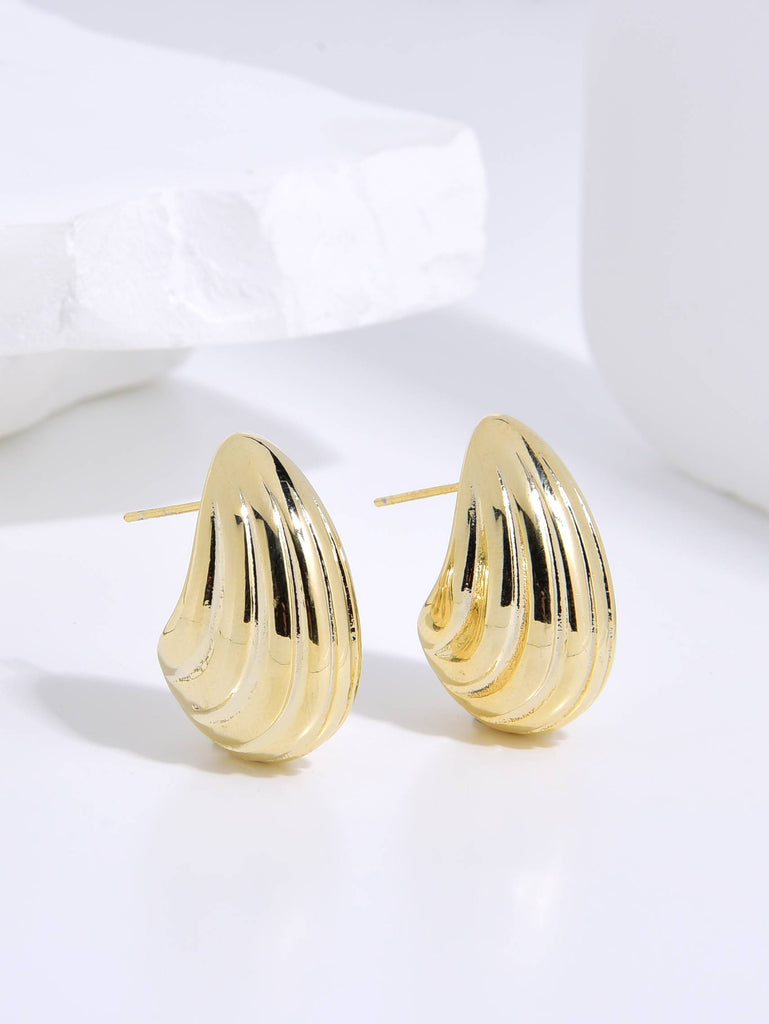 Elegant Teardrop Earrings with Cooper Texture and 18k Gold Plating-Earrings-HAN AN NA SOOK