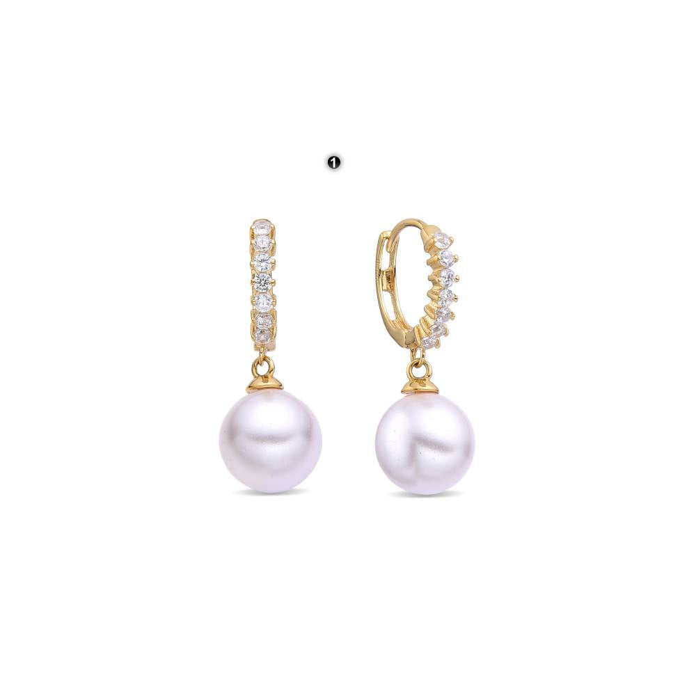 18k Gold Plated 925 Sterling Silver Earrings Huggie Design with Pearls-Earrings-GULI GULI